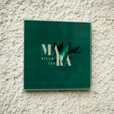 Custom Acrylic Villa Home Name Board – Green Background with UV Print & Leaf Design