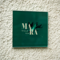 Custom Acrylic Villa Home Name Board – Green Background with UV Print & Leaf Design