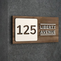 Custom Rubber Wood Door Number Sign Board – Modern House Name Plate with Cream Acrylic Letters for Home & Apartment
