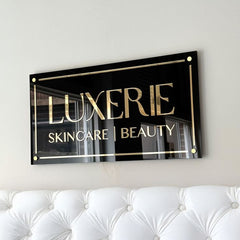 Luxury Black Acrylic Home Sign Board with Gold Mirror Finish