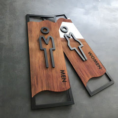 Luxury Wooden Restroom Sign Board Set – Men & Women with Modern Frame Design