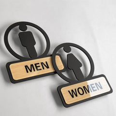 Modern Restroom Sign Board – Men & Women Icons in Wood-Acrylic Combo