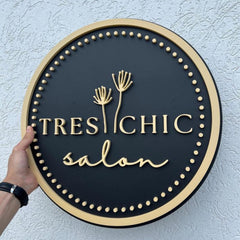 Luxury Round Black & Gold 3D Acrylic Salon Name Board