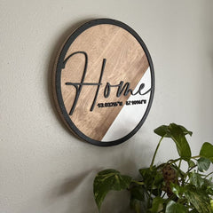 Modern Round Wooden Home Sign Board with GPS Coordinates – Custom Wall Decor for Entrance