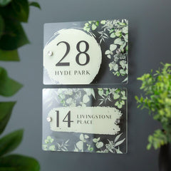 Botanical-Themed Glass Name Plate with UV Print – Modern Floating Design