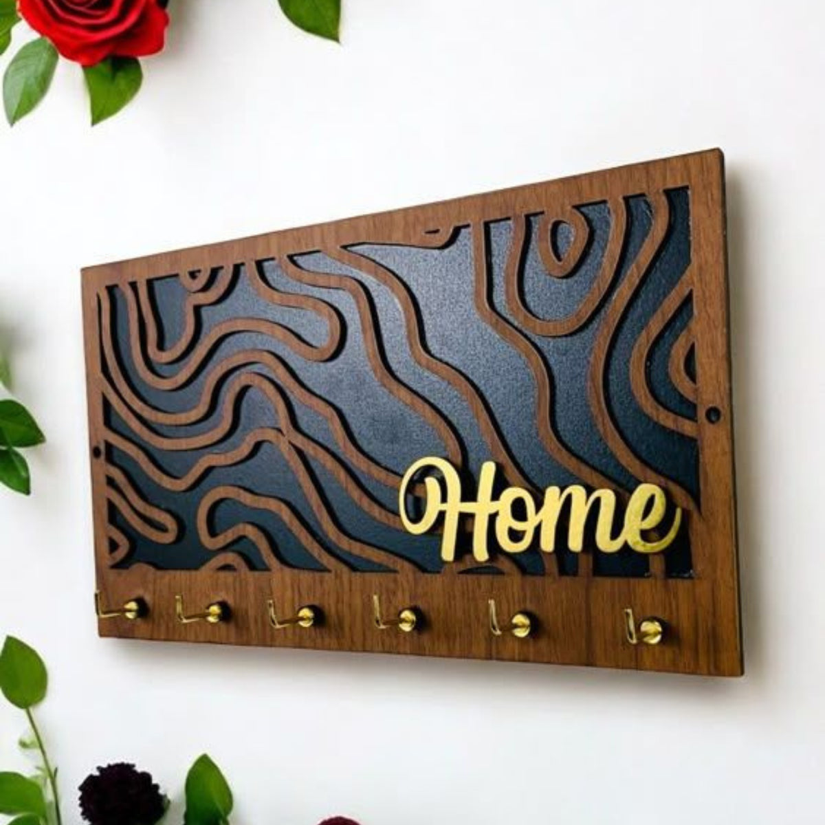 Laser-Cut Wooden Key Holder with Gold Acrylic Lettering