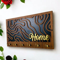 Laser-Cut Wooden Key Holder with Gold Acrylic Lettering