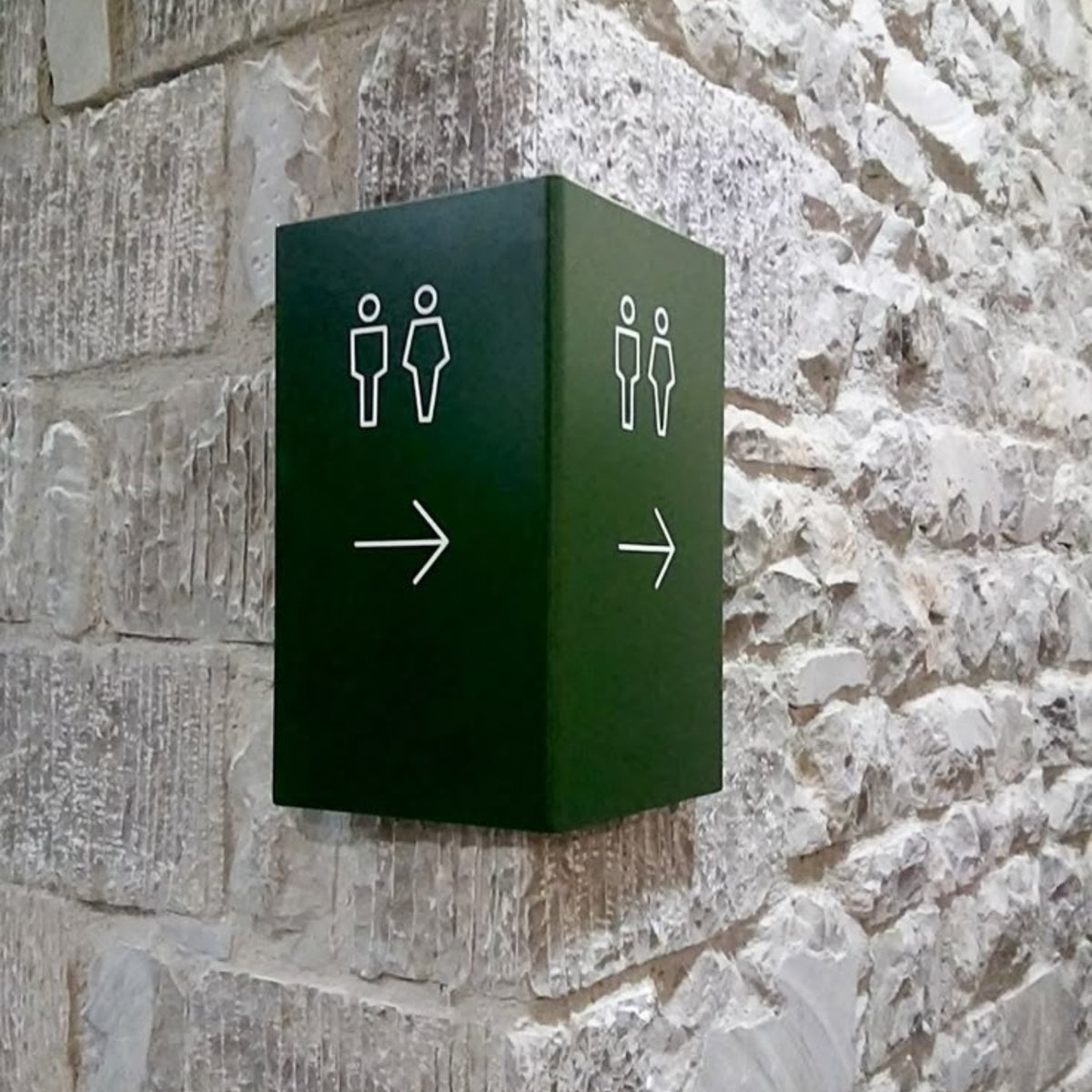 Modern Corner Restroom Direction Sign – Minimalist Style for Walls