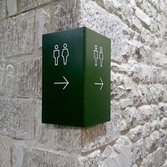 Modern Corner Restroom Direction Sign – Minimalist Style for Walls