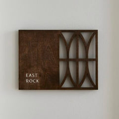 Custom Rubber Wood House Sign Board – Painted Wooden Name Plate with Geometric Cutwork Design for Home & Office